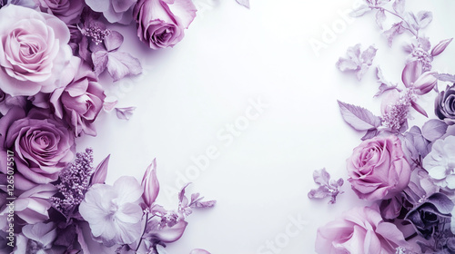 Elegant wallpaper featuring a purple rose and lavender flowers on a soft white background, perfect for a serene and floral-inspired ambiance.