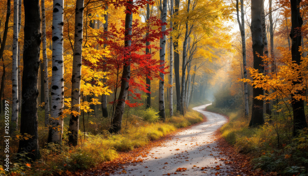 Obraz premium Autumnal Path: A Serene Forest Road