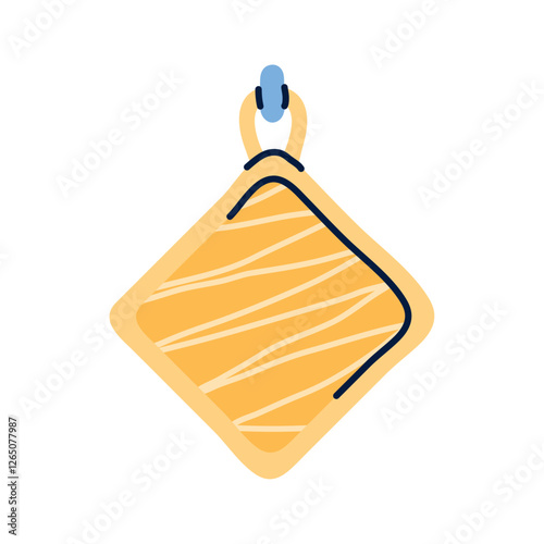 Vector Illustration of a Yellow Quilted Pot Holder with Hanging Loop in Hand-Drawn Style