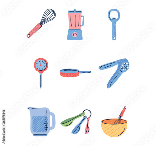 kitchen utensils vector icon set with white background