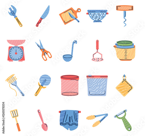 kitchen utensils vector icon set with white background
