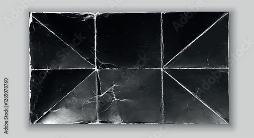 Old Black Empty Ripped Folded Torn Cardboard. Abstract dark backgrounds collection with wrinkled cardboard texture.