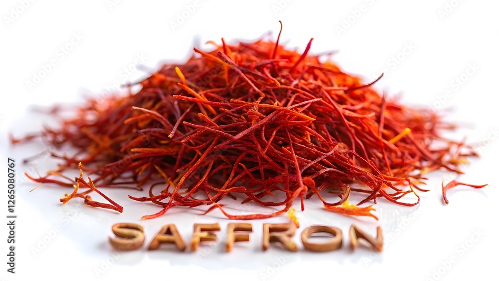 Naklejka premium Saffron Spice Pile on White Background