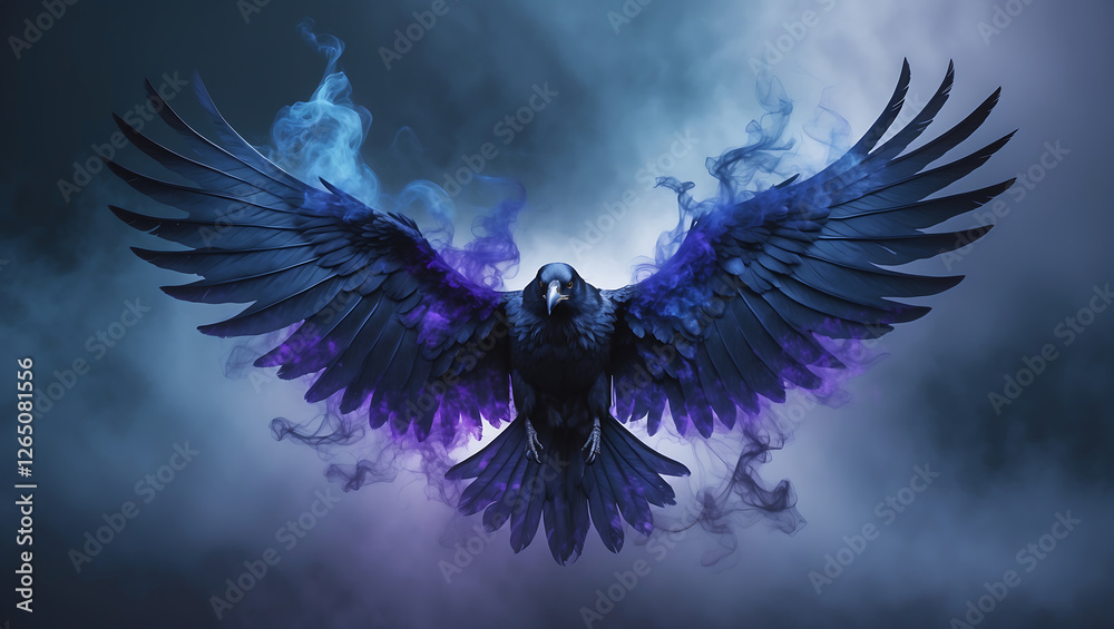 Obraz premium Abstract Concept of Raven Wings Dissolving into a Mist of Dark for Spiritual and Mystical Themes