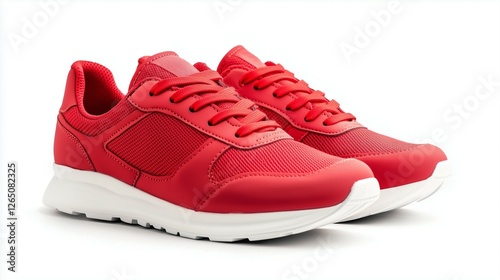 red sneakers shoes with white bottom on isolated white background