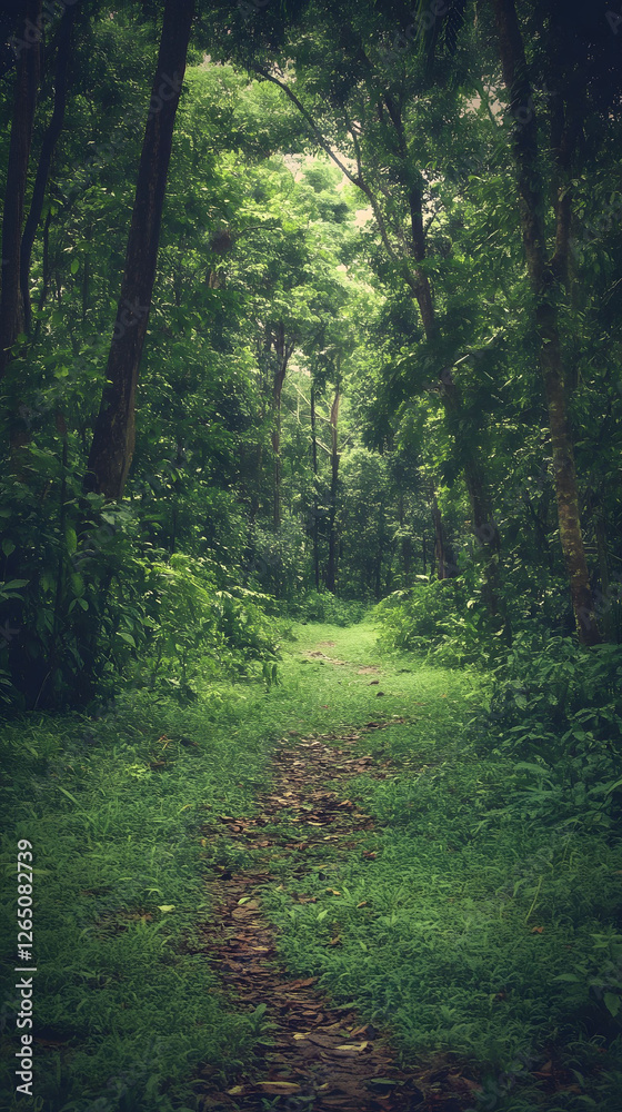 Obraz premium Enchanted Forest Path: A Serene Journey Through Lush Greenery
