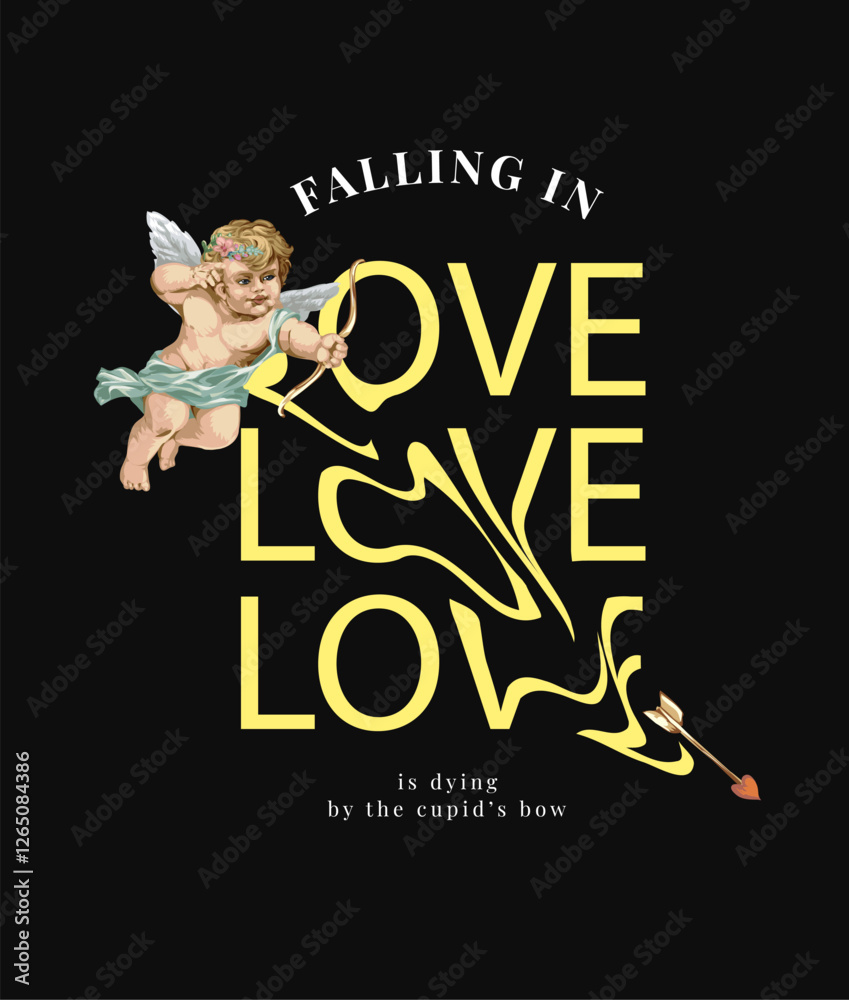 distorted love slogan with cupid shooting arrow vector illustration distorted love slogan with cupid shooting arrow vector illustration