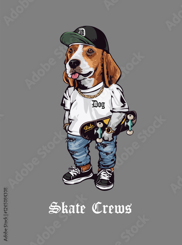 skate crews slogan with cartoon dog street skater graphic vector illustration