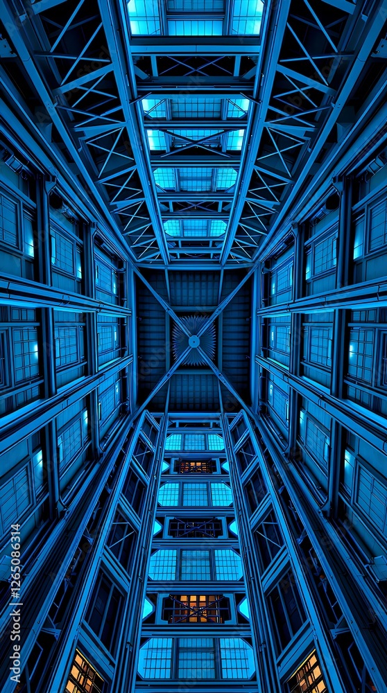 futuristic blue symmetrical data center with glowing neon lights, digital technology background futuristic blue symmetrical data center with glowing neon lights, digital technology background