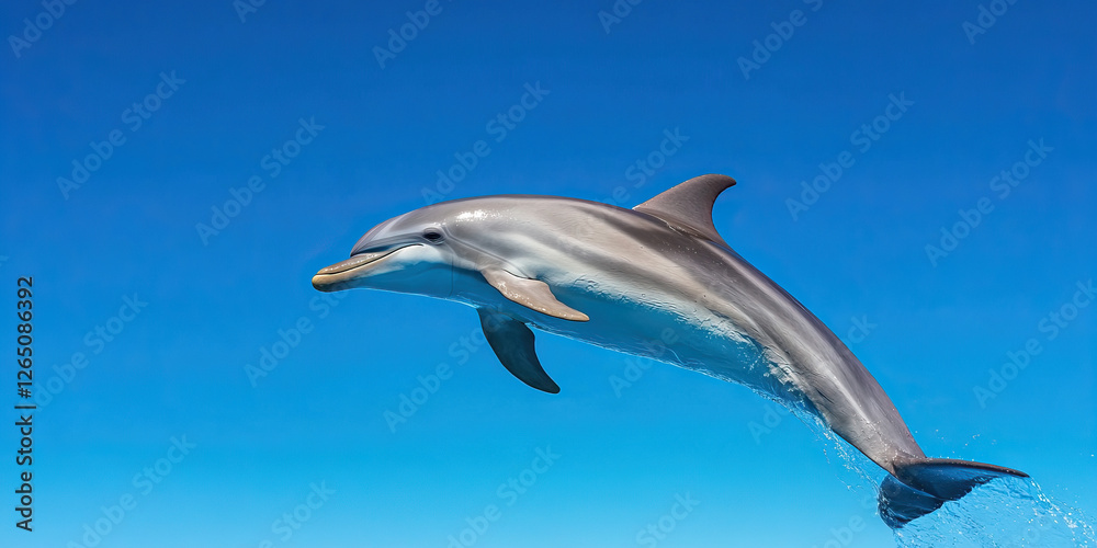 Fototapeta premium Striped Dolphin Breaching in Blue Water