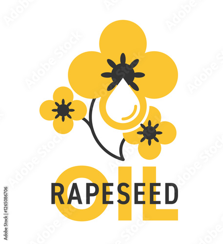 Rapeseed or Canola oil logo template for food or biofuel