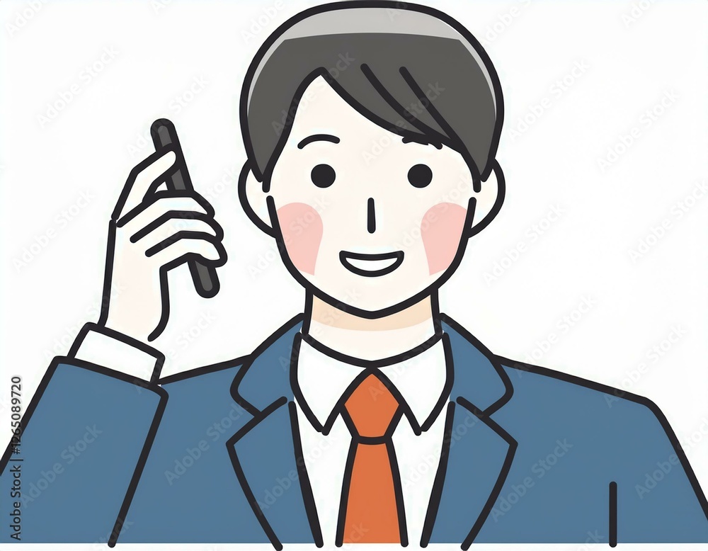男性会社員がスマホで電話をするイラスト。AIで生成 男性会社員がスマホで電話をするイラスト。AIで生成