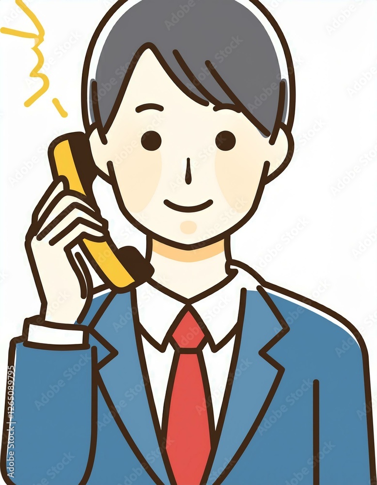 男性会社員が電話をするイラスト。AIで生成