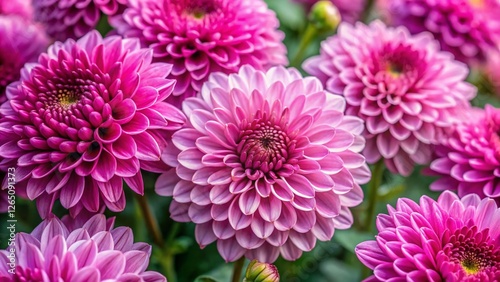 Pink Chrysanthemum Flower Bush Close-Up Top View - Vibrant Floral Background
