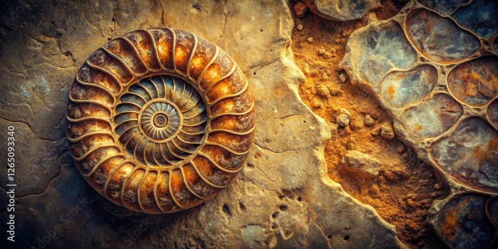 Timeless ammonite: A fossilized seashell, a window into ancient oceans, geological marvel. Timeless ammonite: A fossilized seashell, a window into ancient oceans, geological marvel.