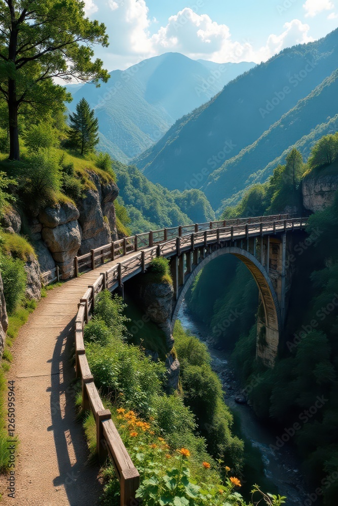 Historic Pig Trail bridge, overlooking valley, ancient, background Historic Pig Trail bridge, overlooking valley, ancient, background