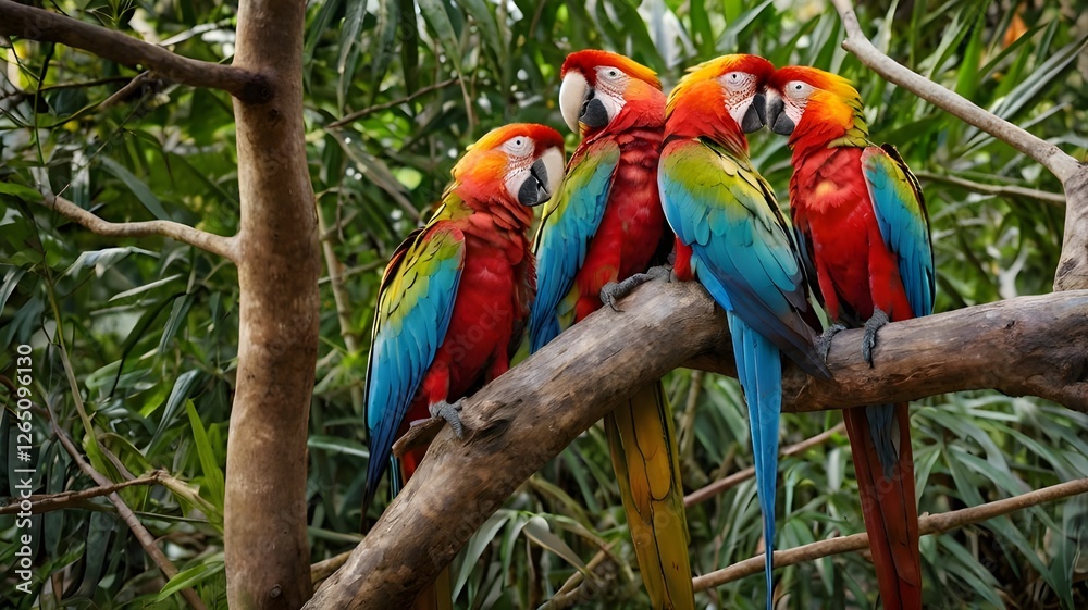 Obraz premium Colorful macaw on tree branches
