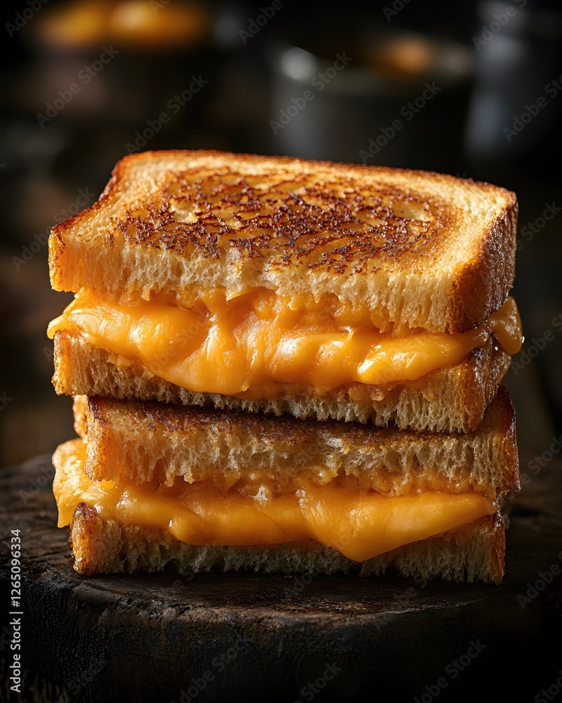 Delicious Grilled Cheese Sandwich Stacked High on Rustic Wood Surface a Comfort Food Classic Delicious Grilled Cheese Sandwich Stacked High on Rustic Wood Surface a Comfort Food Classic
