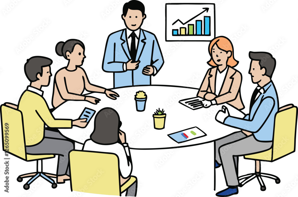 Business Team Meeting and Data Presentation Illustration, flat illustration, vector illustration Business Team Meeting and Data Presentation Illustration, flat illustration, vector illustration