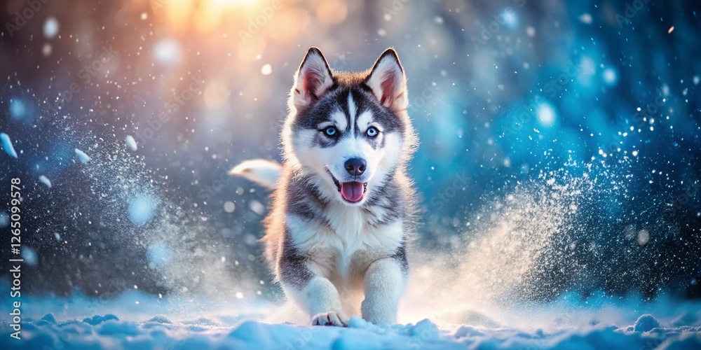 Naklejka premium Playful Siberian Husky Puppy Blurred Motion Long Exposure Photo