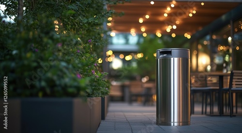 Wallpaper Mural Stainless Steel Trash Can at Night Outdoor Restaurant Torontodigital.ca