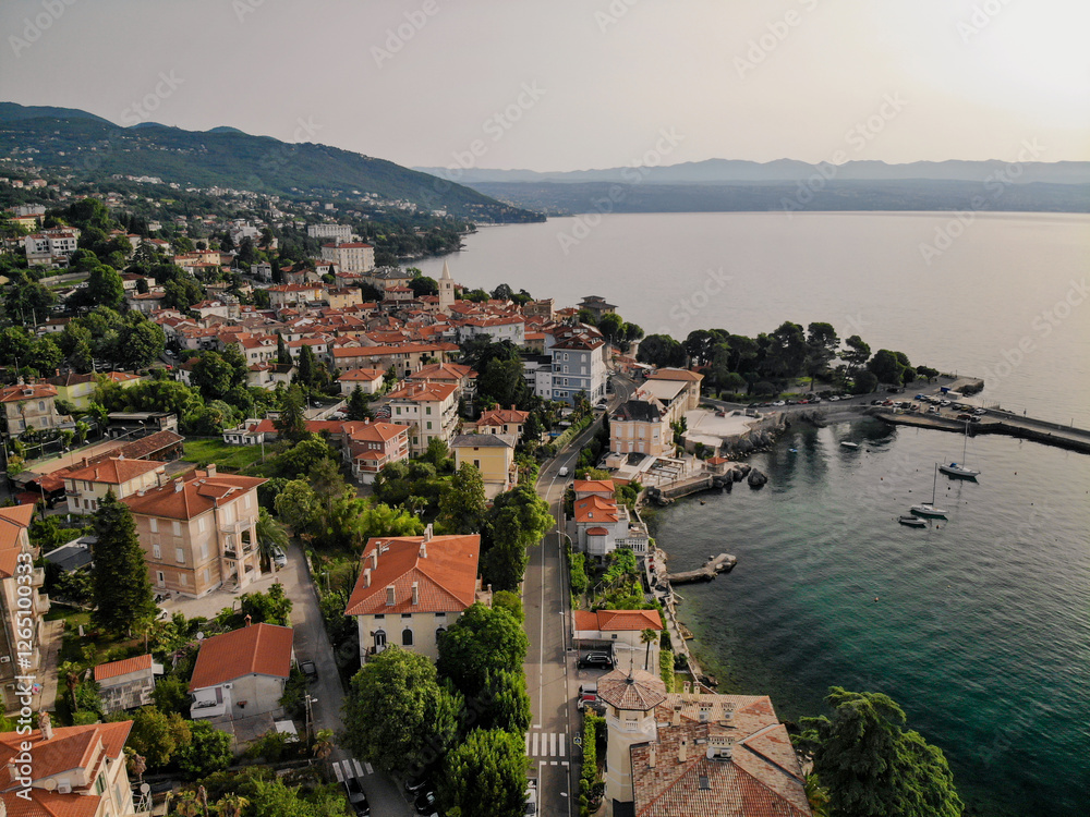 Mediterranean Old Town of Lovran and it's Seaside Promenade, Croatia Mediterranean Old Town of Lovran and it's Seaside Promenade, Croatia
