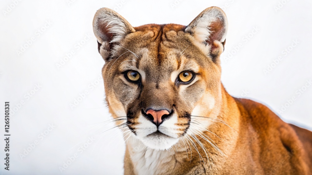 Fototapeta premium Powerful Wildcat: Majestic Puma Isolated on White Background with Copy Space for Text