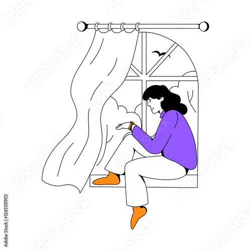 woman sits and waits by the window