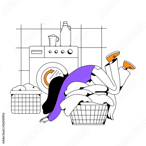 woman waits for the laundry to be washed