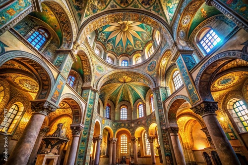 Ravenna Basilica San Vitale Interior, Stunning Bokeh Effect, Architectural Detail, Byzantine Mosaics, Italy