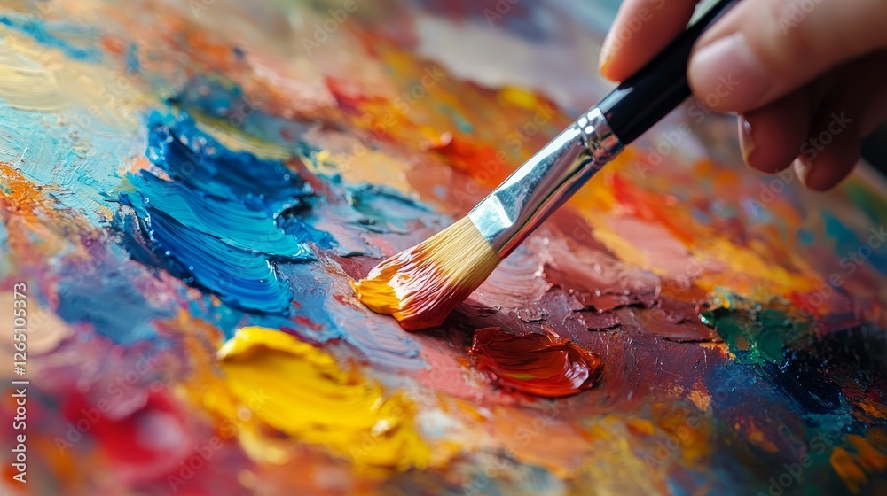 Fototapeta premium hand with brush painting with watercolor abstract stains