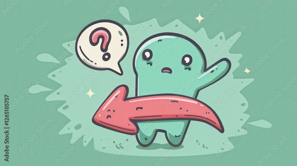 Cartoon Arrow With a Confused Expression Pointing Randomly With a Question Mark Floating Above It Showcases Whimsical Uncertainty. Generative AI Cartoon Arrow With a Confused Expression Pointing Randomly With a Question Mark Floating Above It Showcases Whimsical Uncertainty. Generative AI