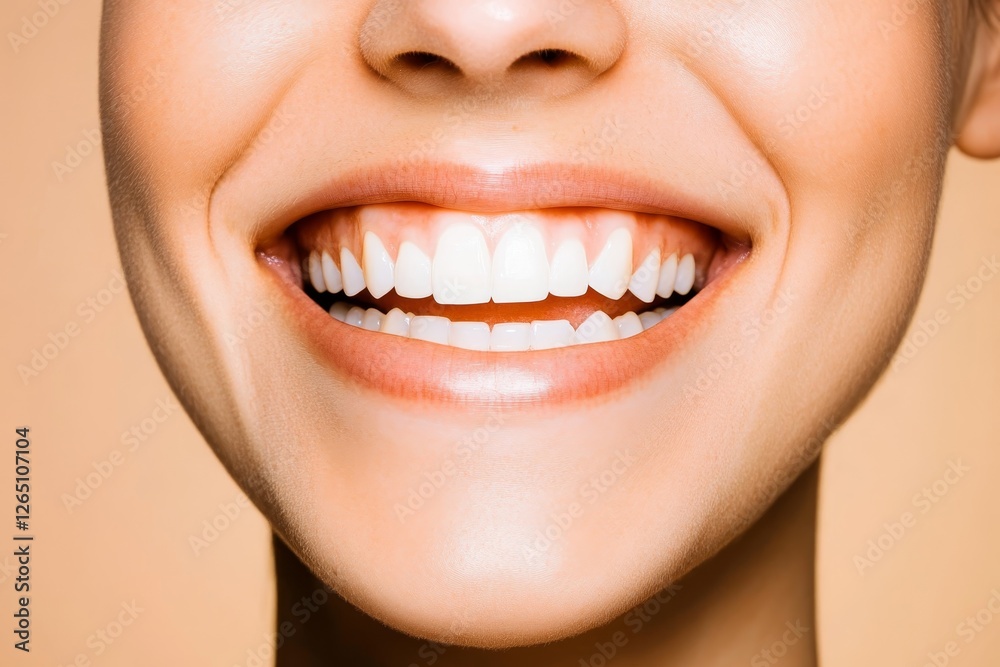 Obraz premium Bright and radiant smile showcases dental health and confidence in a warm setting