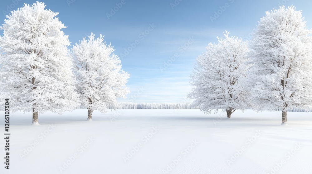 Snowy field, winter trees, calm landscape, serene background, nature imagery Snowy field, winter trees, calm landscape, serene background, nature imagery