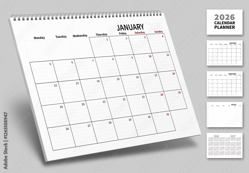 2026 Lined Calendar Everyday Planner, Monday first day of week layout ...