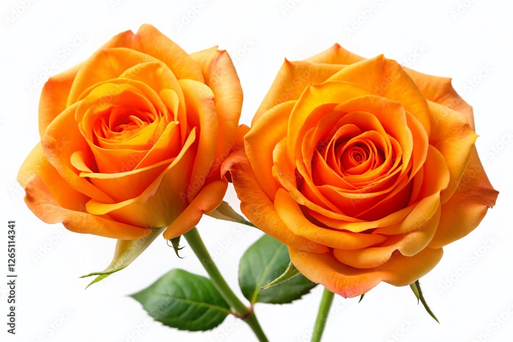 Romantic Orange Roses: Close-up of Two Blooming Orange Roses Isolated on White Background, Perfect for Valentine's Day or Wedding Invitations Romantic Orange Roses: Close-up of Two Blooming Orange Roses Isolated on White Background, Perfect for Valentine's Day or Wedding Invitations