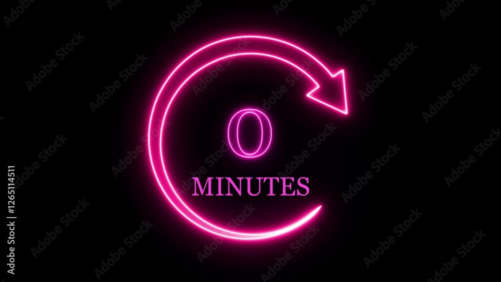 5 Minute countdown timer animation, 5-0 counting up seconds neon number 5 Minute countdown timer animation, 5-0 counting up seconds neon number