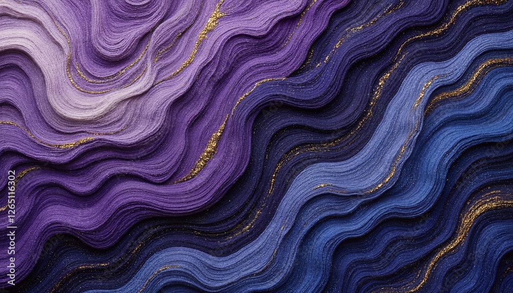 Fototapeta premium Vibrant Abstract Textile Art: Purple Blue Gold Woven Fibers