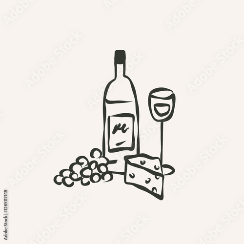 Hand drawn sketch wine and food