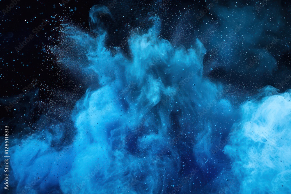 Abstract blue powder splatted background. Colorful powder explosion on black background. Colored cloud. Colorful dust explode. Freeze motion of green color powder exploding Abstract blue powder splatted background. Colorful powder explosion on black background. Colored cloud. Colorful dust explode. Freeze motion of green color powder exploding