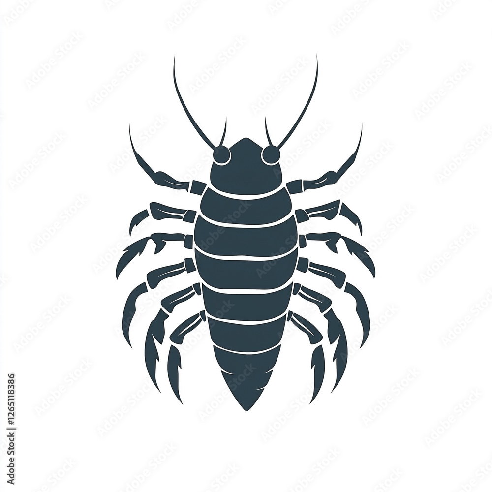 Obraz premium Simple vector illustration of an isopod silhouette against a white background