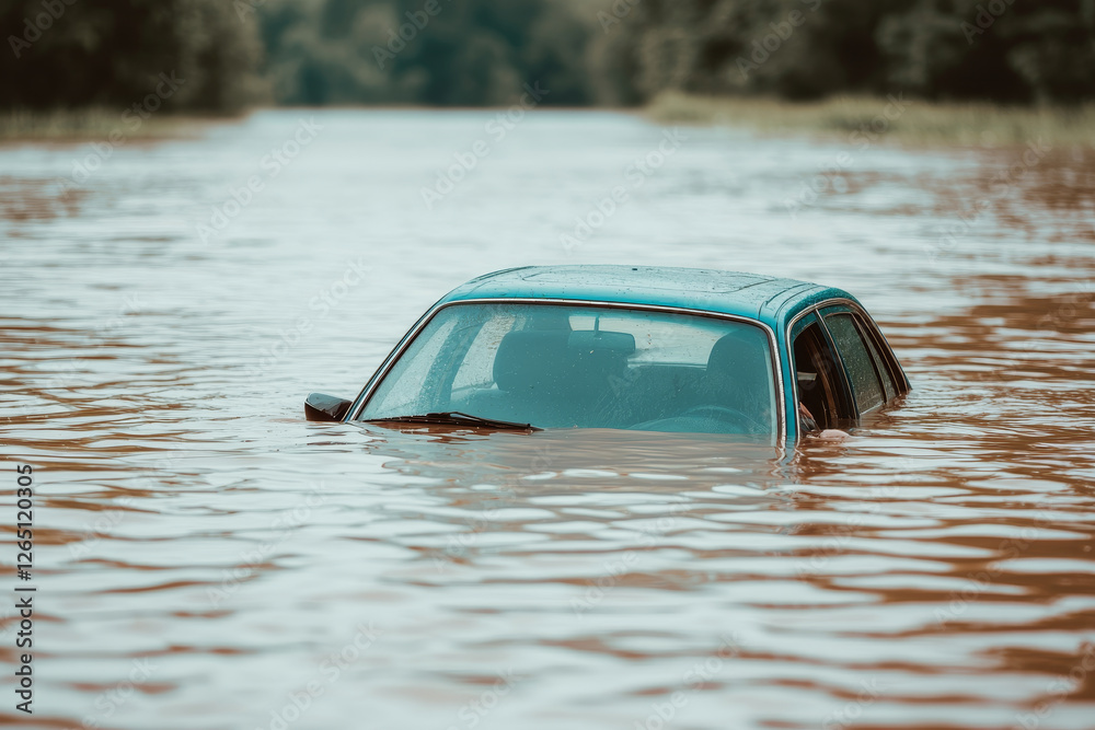 custom made wallpaper toronto digitalCar submerged in floodwaters, showcasing dangers and devastation caused by floods