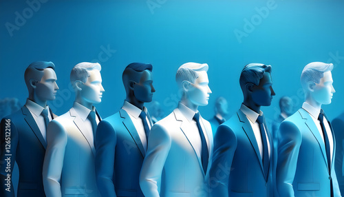A group of Business Men with different colored suits and hair standing next to each other, AI 