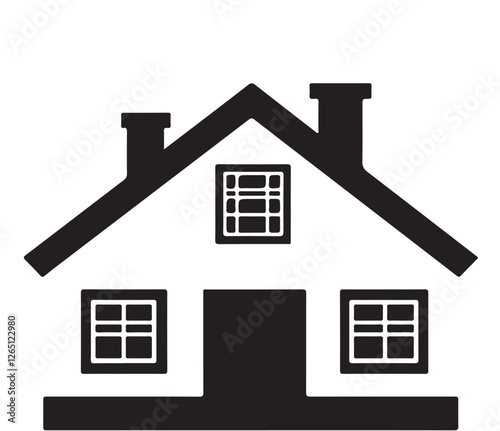 Black flat logo simple loft house on white background. Building landscape