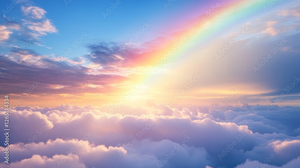 A Heavenly Sunset Rainbow Over Soft Clouds