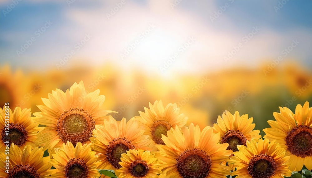 Fototapeta premium Golden Sunflowers wallpaper Blooming Under a Bright Sky