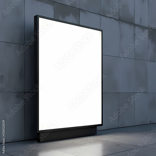 Blank Illuminated Lightbox Sign on Modern Building Exterior at Night