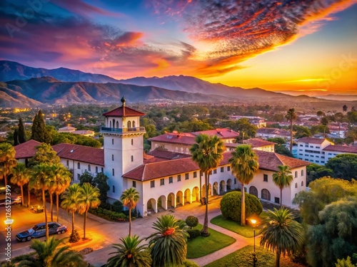 Santa Barbara Courthouse Sunset: Panoramic Mountain View, California Coastline