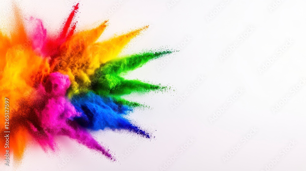Obraz premium Rainbow Powder Explosion On White Background