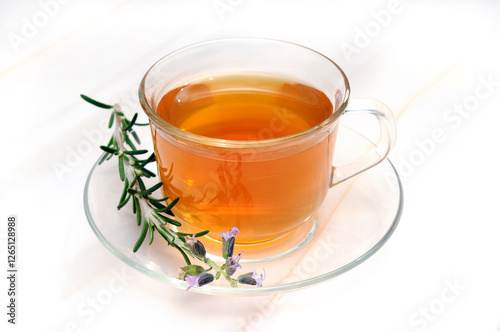 Glass of Tea with a Rosemary on a Cup Tray